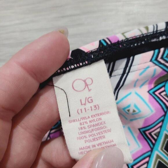 OP Swimsuit Bottom Only Large 11-13 Black Aztec Strappy - Picture 2 of 5